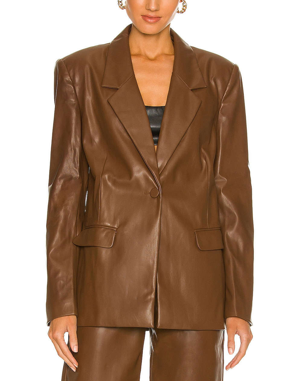 WeWoreWhat Vegan Leather Brown Notched Lapel Blazer Size S